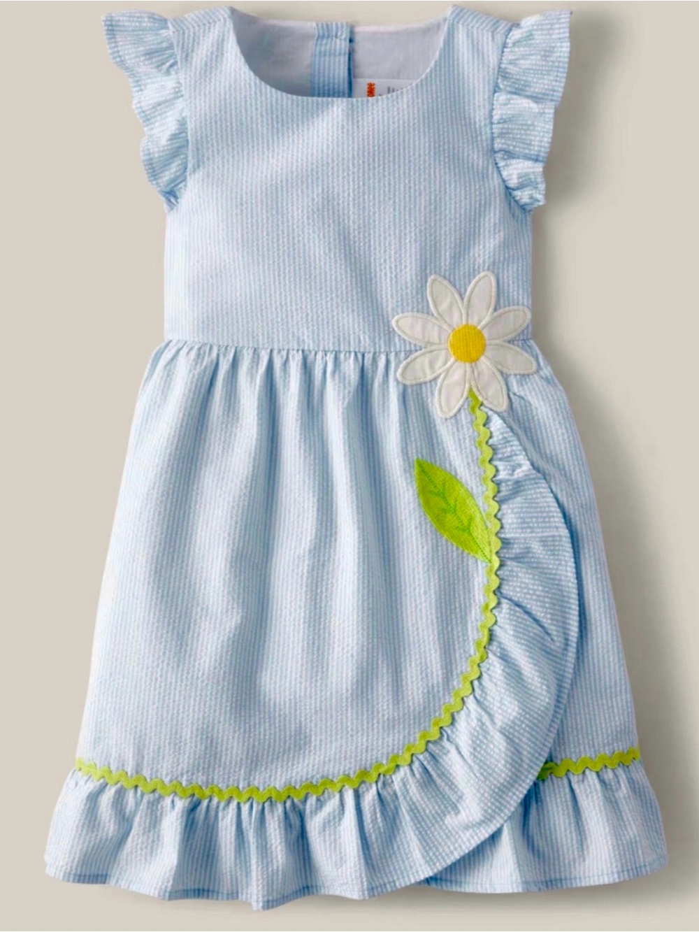 Gymboree Light Blue Seersucker Ruffle Dress with Daisy Appliqué